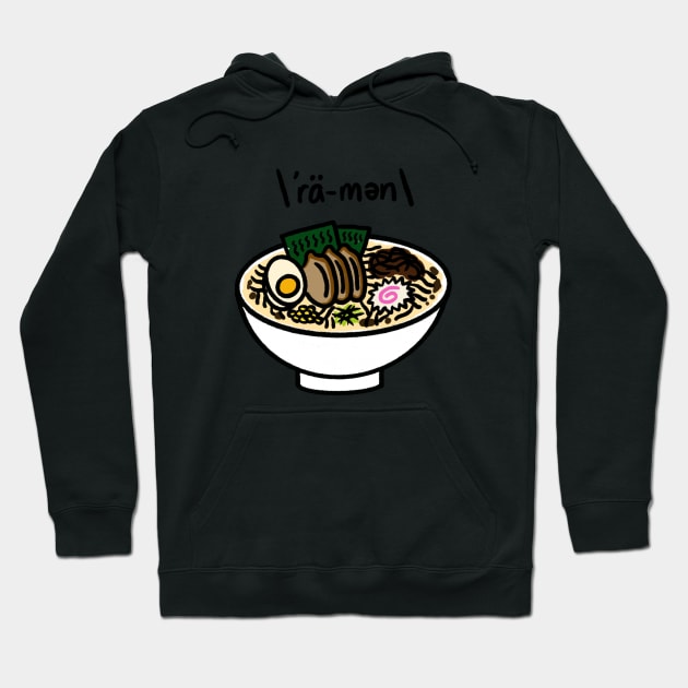 Japanese Ramen Bowl with Phonetic Text Hoodie by bonniemamadraws